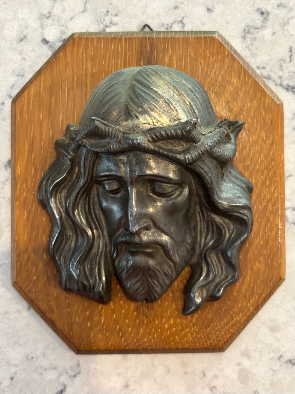 Vintage 3D Wood Jesus Wall Hanging Christian Head Plaque Metal Retro Religious